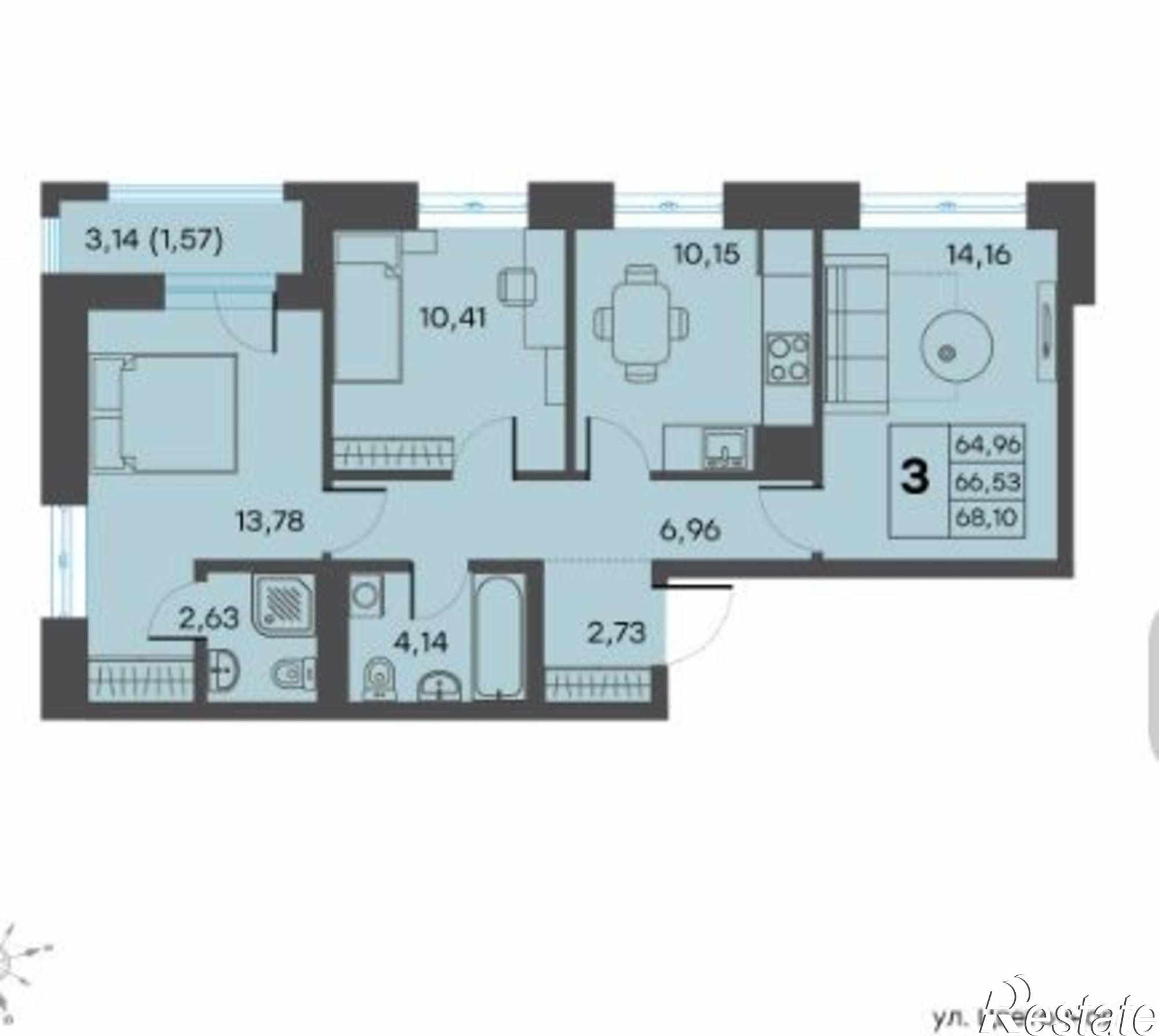 Купить квартиру за 7 227 000 рублей на Красина ул, 64
