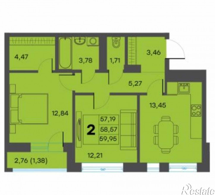 2-комн квартира Красина ул, 64
