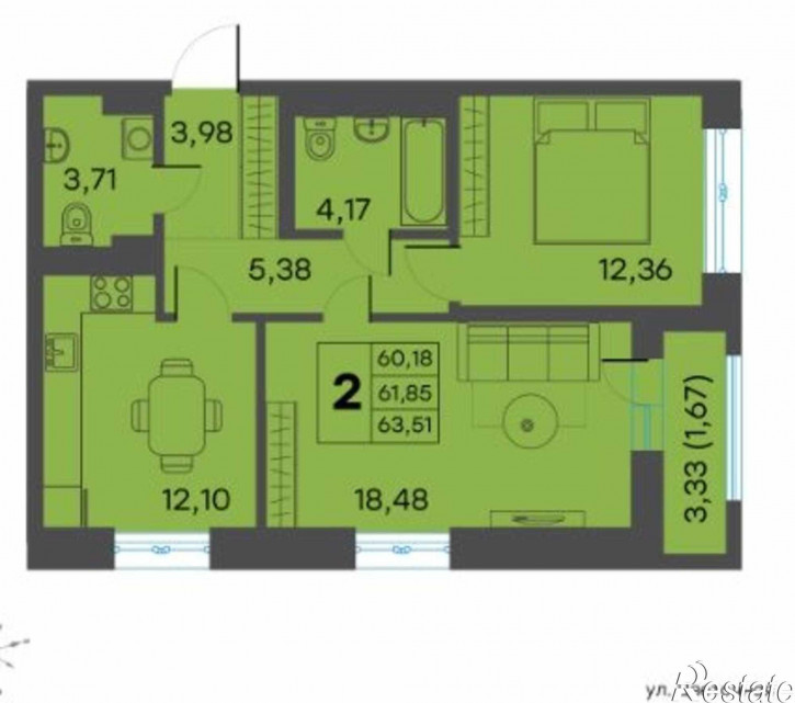 2-комн квартира Красина ул, 64