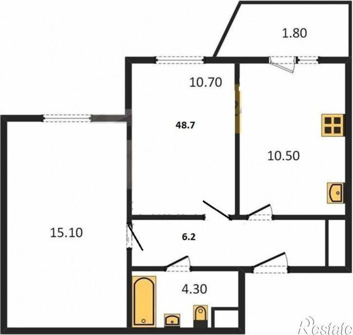 2-комн квартира в новом доме Северная ул, 2А