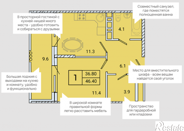 1-комн квартира в новом доме улица Авроры, 77