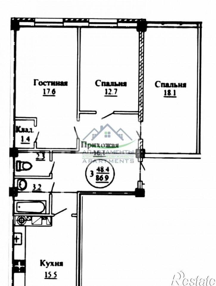 3-комн квартира Адмиральского ул, 1А