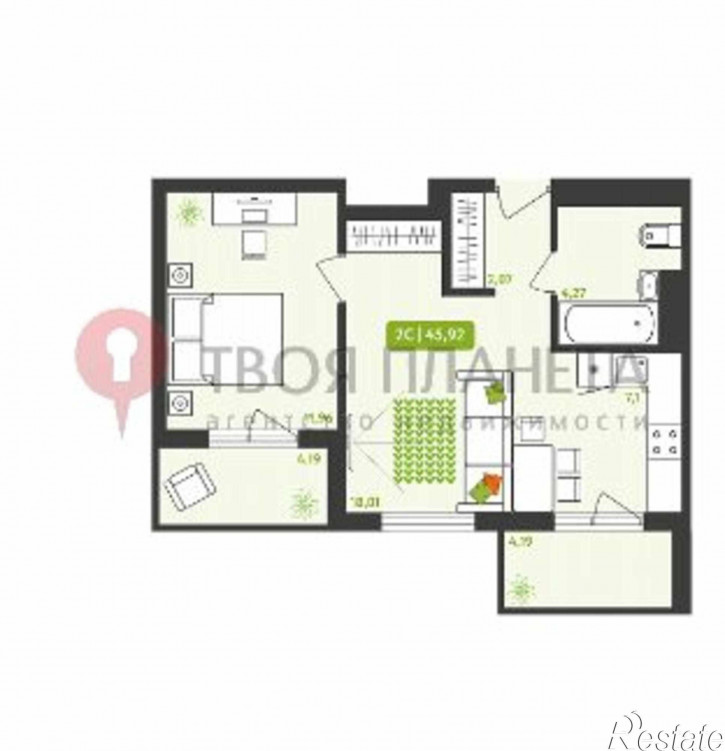 2-комн квартира в новом доме Снежная,18а