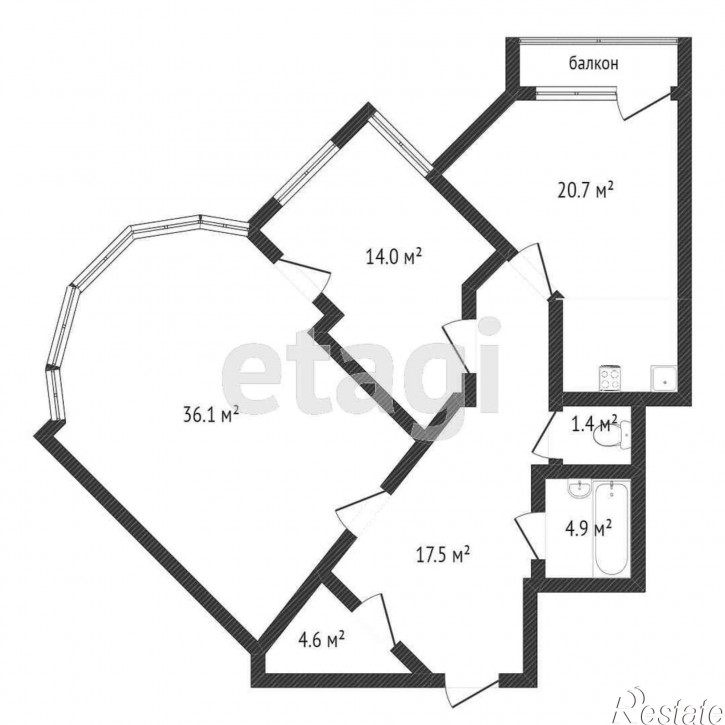 3-комн квартира Герцена, 55