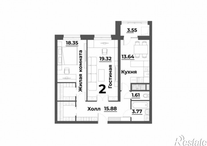 2-комн квартира в новом доме улица Лозицкой, 1А