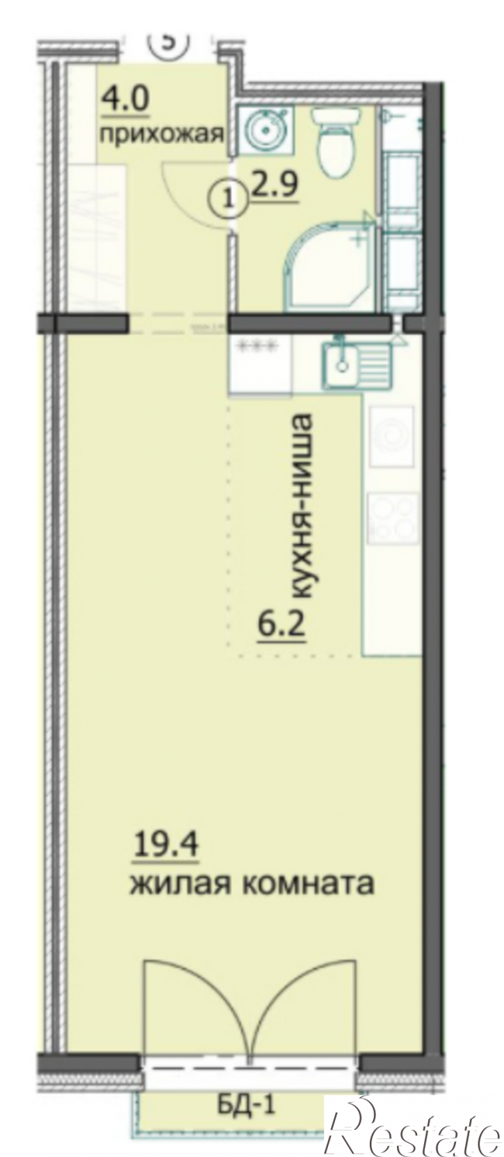 1-комн квартира в новом доме улица Побочинская, 11