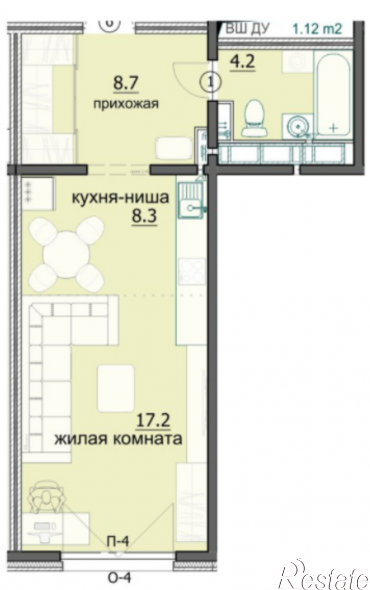 1-комн квартира в новом доме улица Побочинская, 11