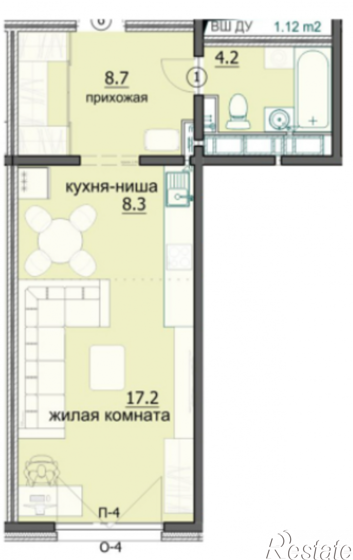 1-комн квартира в новом доме улица Побочинская, 12