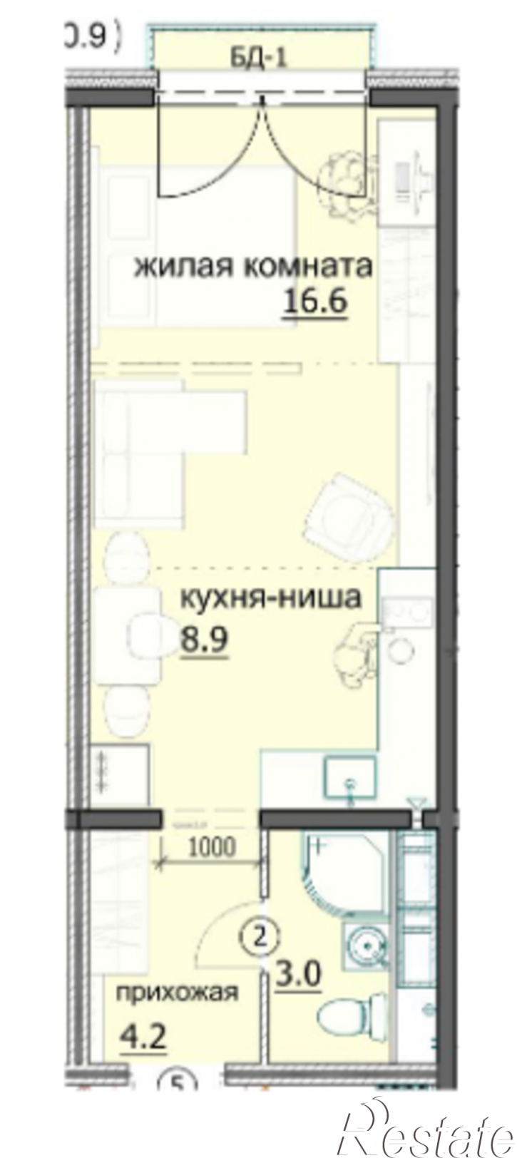 1-комн квартира в новом доме улица Побочинская, 12