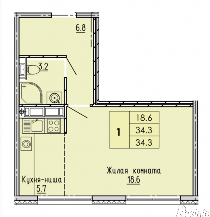 1-комн квартира в новом доме улица Побочинская, 19, к.стр