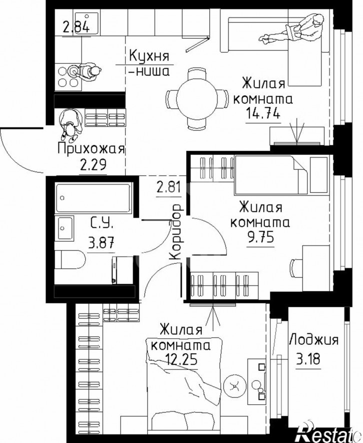 2-комн квартира в новом доме б-р Золотистый, 10