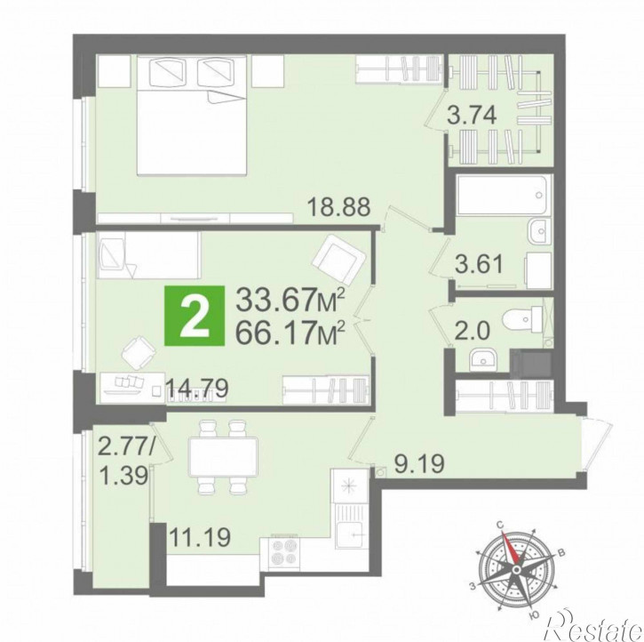 2-комн квартира в новом доме г Пенза, ул Рахманинова, стр 18