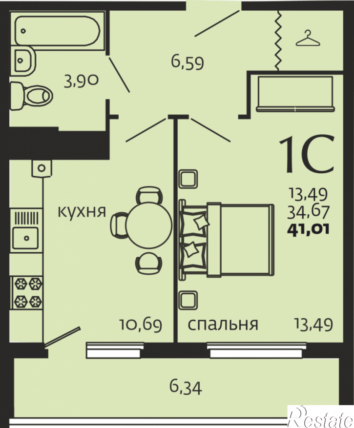 1-комн квартира в новом доме улица Высокая, 12