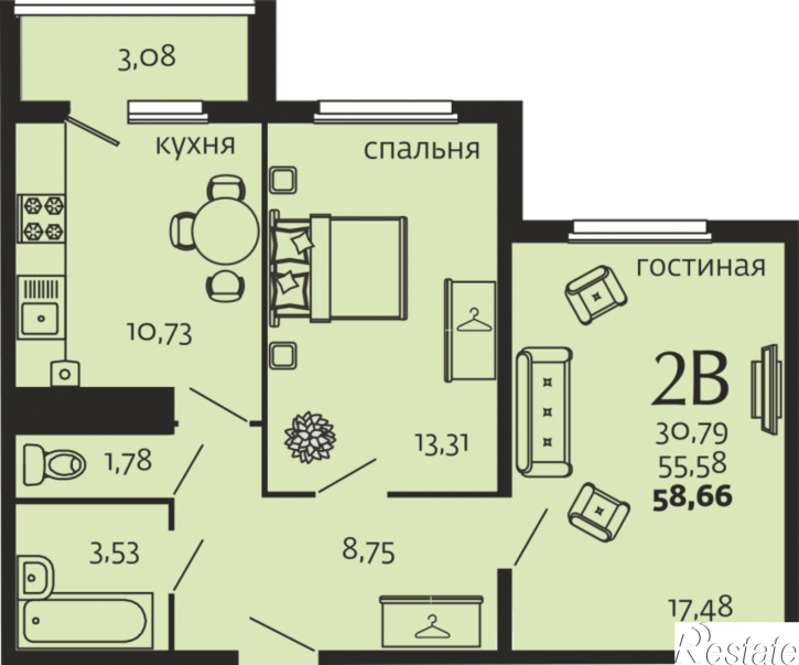 2-комн квартира в новом доме улица Высокая, 12
