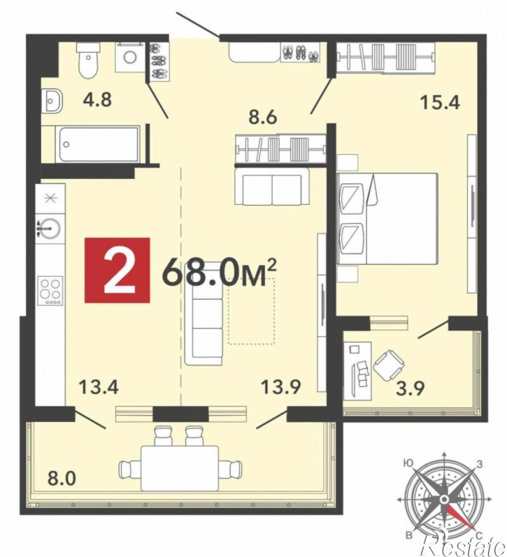2-комн квартира в новом доме улица Светлая, 70