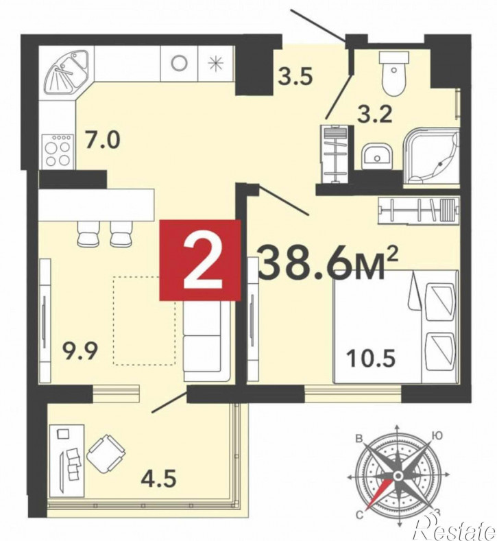 2-комн квартира в новом доме улица Светлая, 70