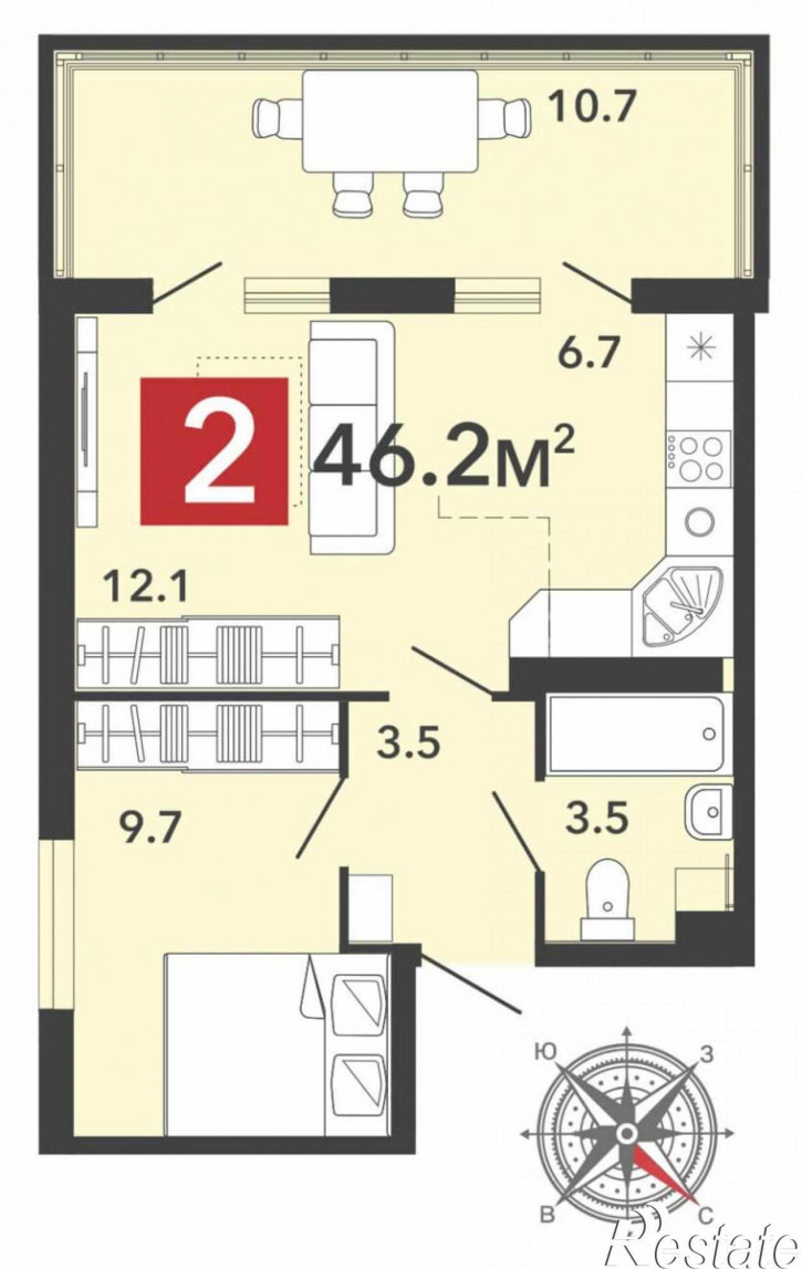 2-комн квартира в новом доме улица Светлая, 70