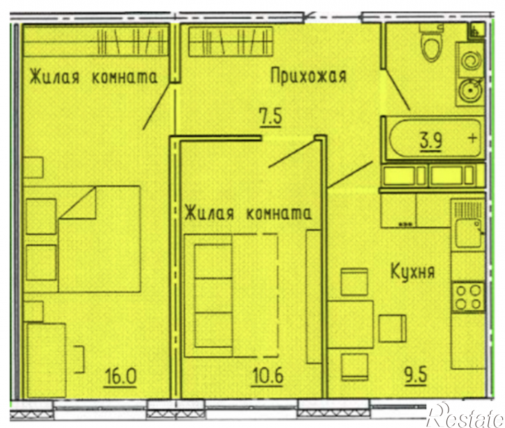 2-комн квартира в новом доме ул. Побочинская, стр. 16