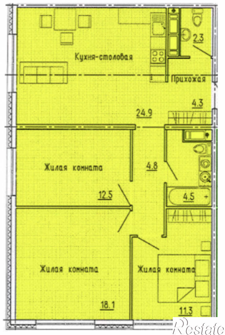 3-комн квартира в новом доме ул. Побочинская, стр. 16