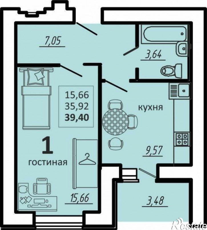 1-комн квартира в новом доме Россия, Пензенский район, село Засечное, жилой комплекс Весна