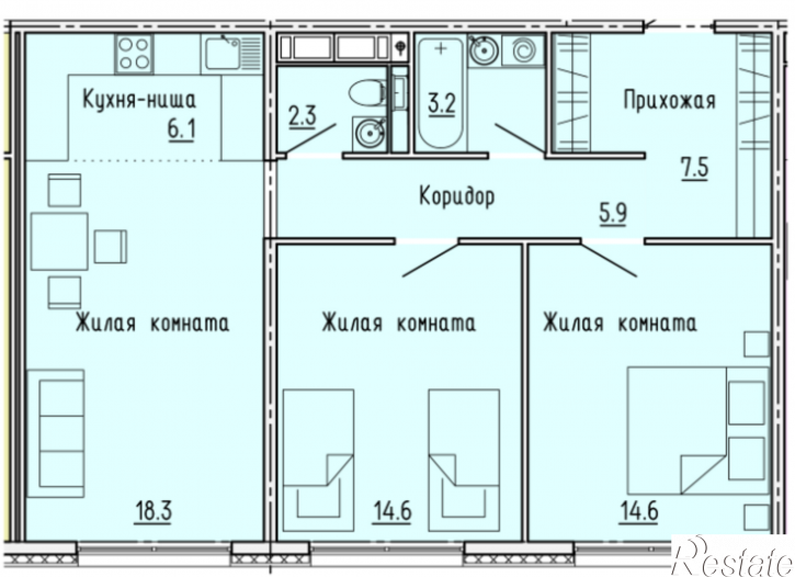 3-комн квартира в новом доме ул. Побочинская, стр. 20