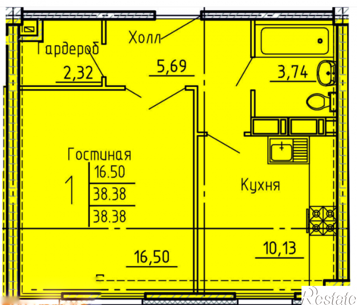 1-комн квартира в новом доме улица Генерала Глазунова, 6