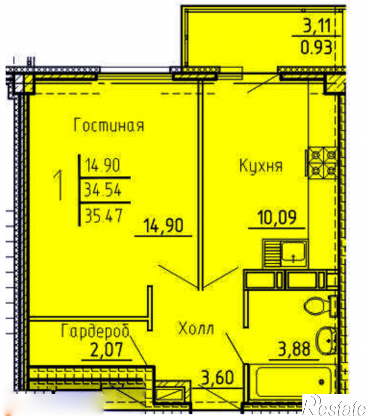 1-комн квартира в новом доме улица Генерала Глазунова, 6