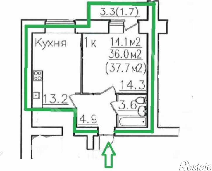 1-комн квартира в новом доме Гагарина улица, 80ак2