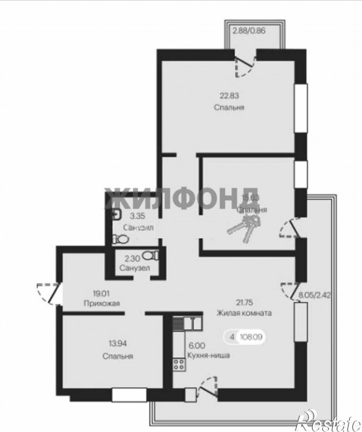 4-комн квартира в новом доме Авиаторов улица, д.3