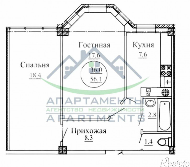 2-комн квартира Адмиральского ул, 1А