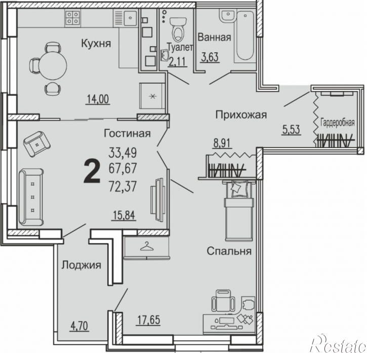 2-комн квартира в новом доме г Пенза, ул Богданова, уч 34