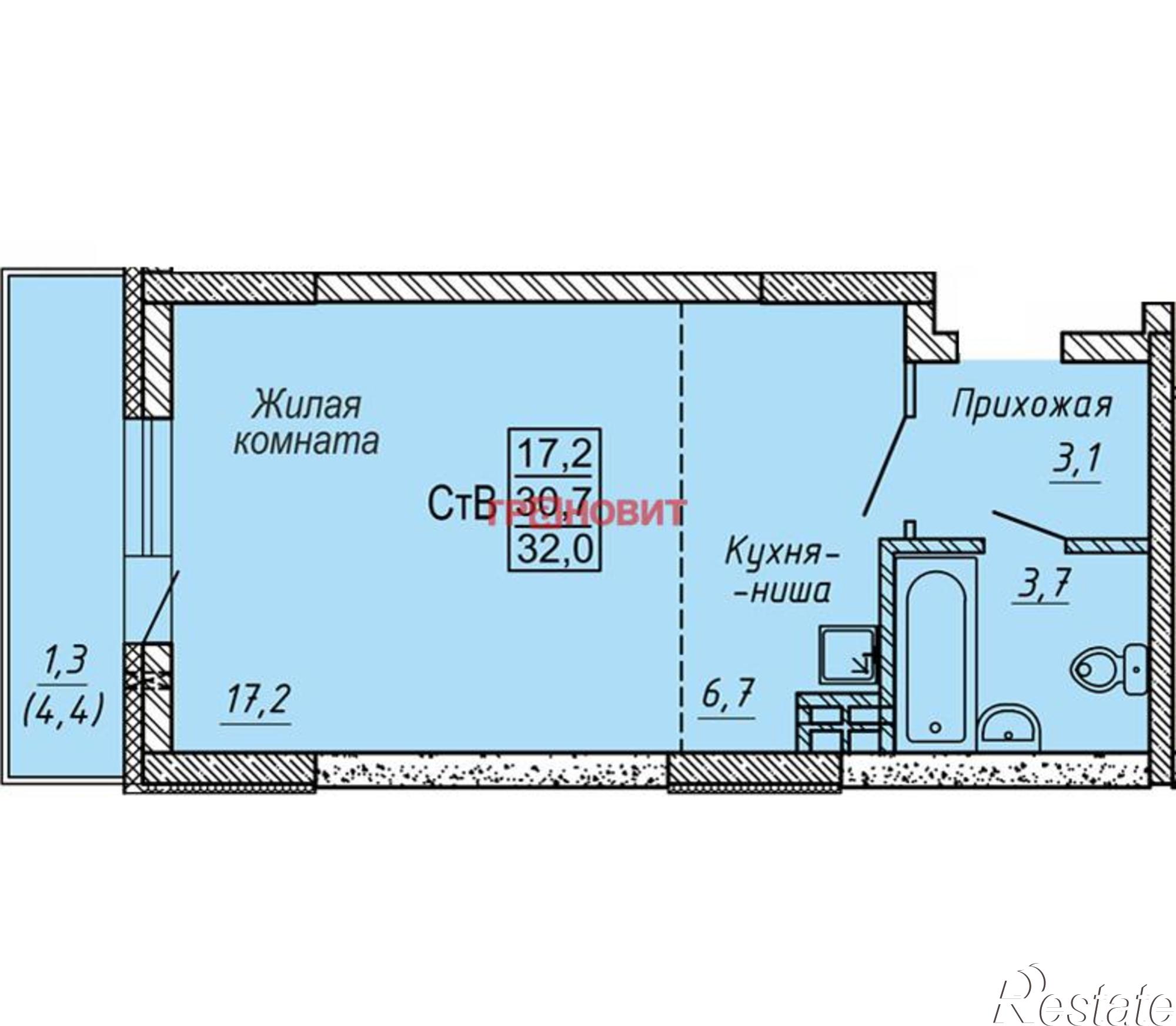 Купить студию за 3 232 000 рублей на Бородина, 48