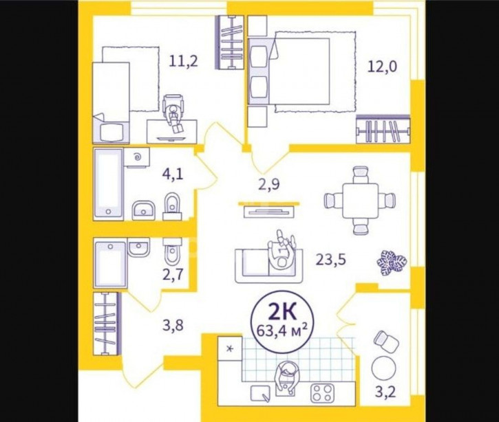 2-комн квартира в новом доме ул. Щербакова, 76