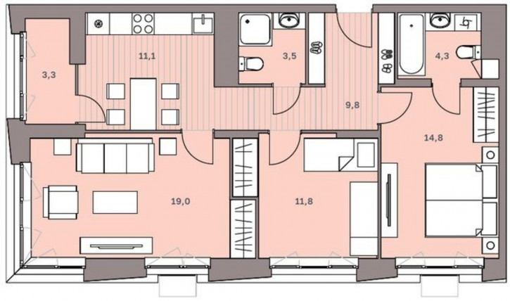 3-комн квартира в новом доме улица Мира, 3