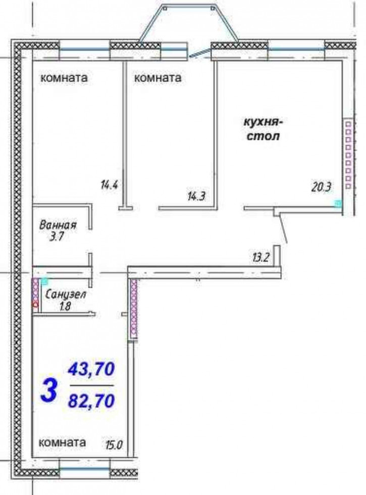 3-комн квартира в новом доме , 6