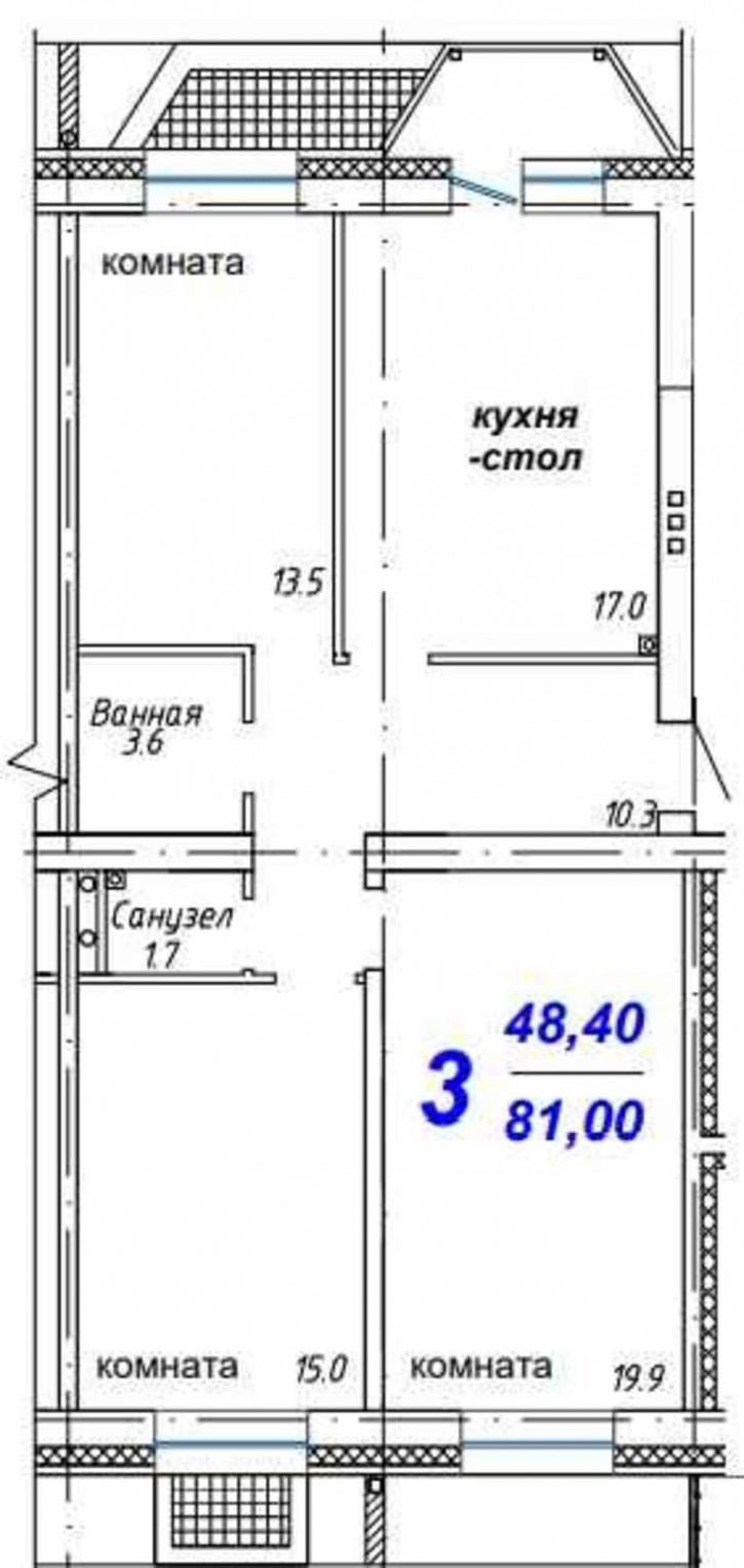 3-комн квартира в новом доме , 5