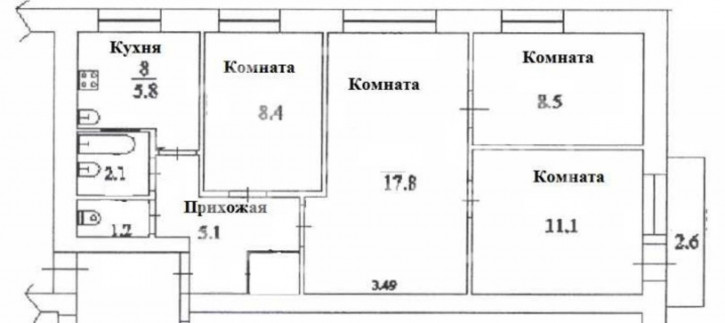 4-комн квартира улица 50 лет ВЛКСМ, 10