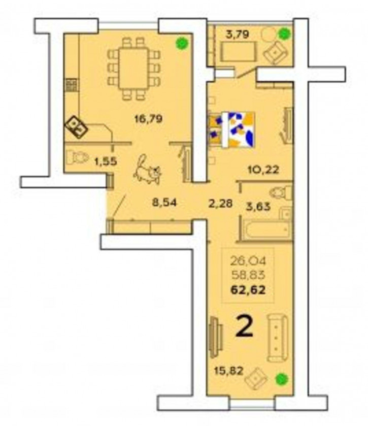 2-комн квартира в новом доме г Пенза, ул Леонова, уч 4
