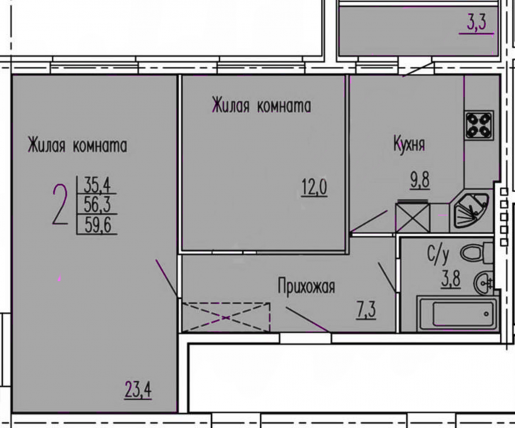 2-комн квартира в новом доме Россия, Пенза, Первомайский район, посёлок Дубрава, жилой комплекс На Зеленодольской