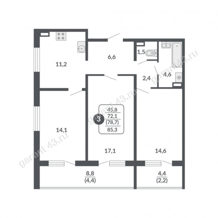 3-комн квартира улица Крупской, 12