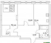 2-комн, 58.21 кв м, этаж 3/8 Адмиралтейская