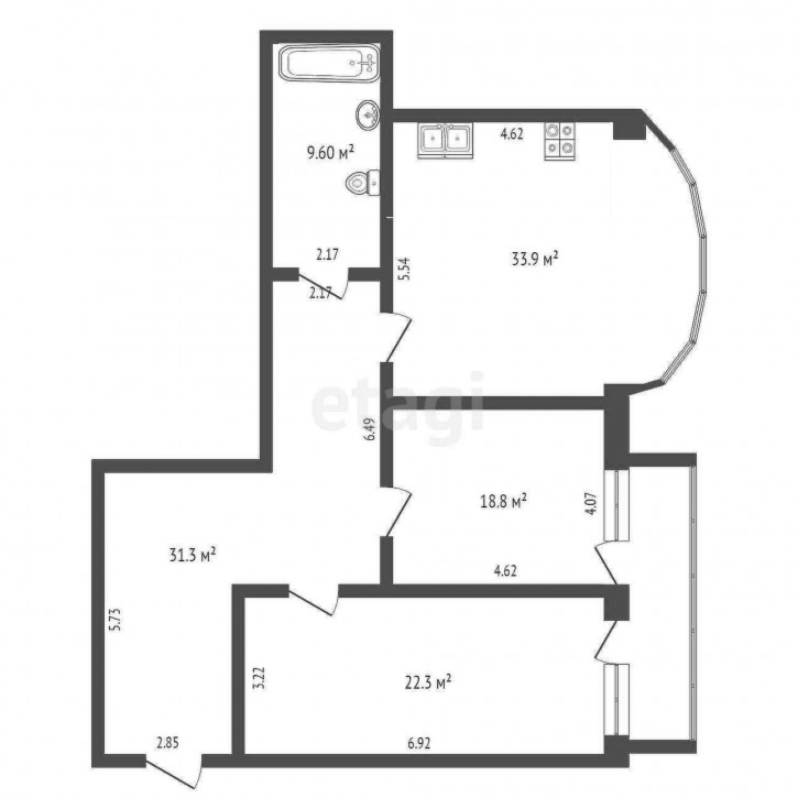 2-комн квартира Герцена, 55