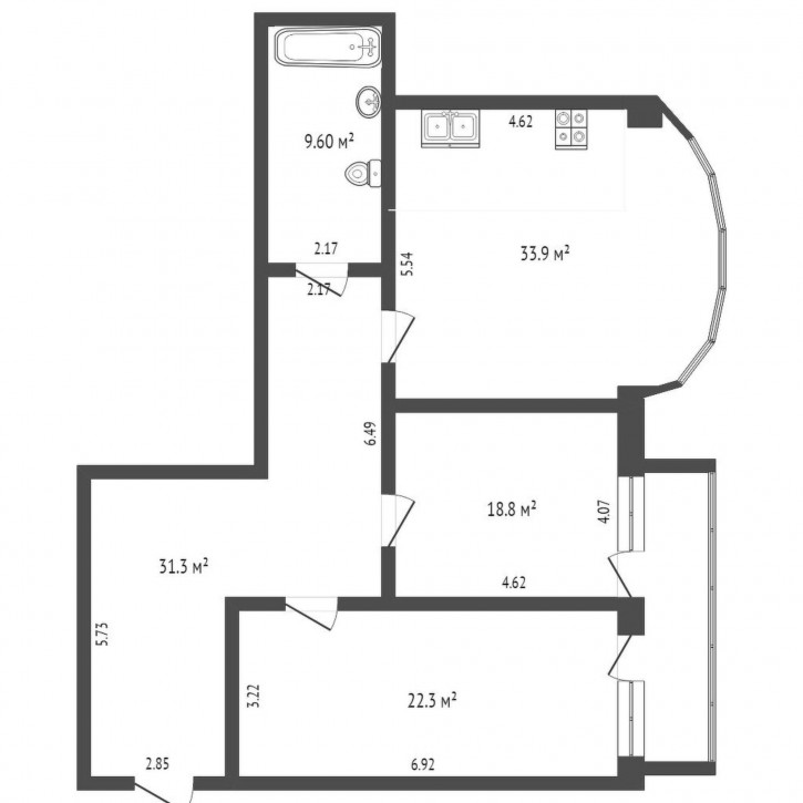 2-комн квартира Герцена, 55