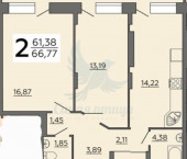 2-комн, 67кв м, этаж 17/18 Коминтерновский