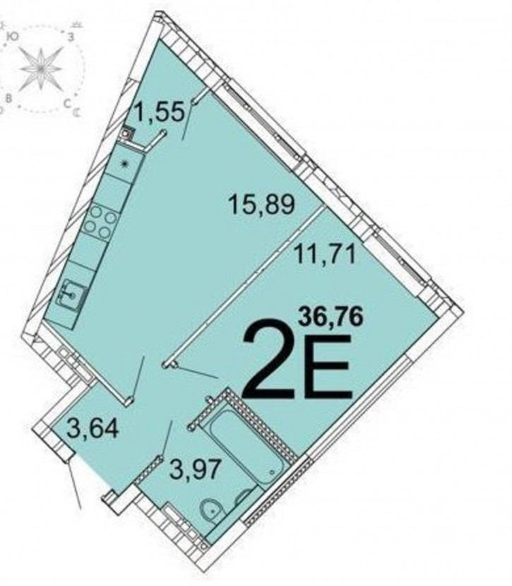 1-комн квартира в новом доме ул. Академика Парина, 12/7 к.1