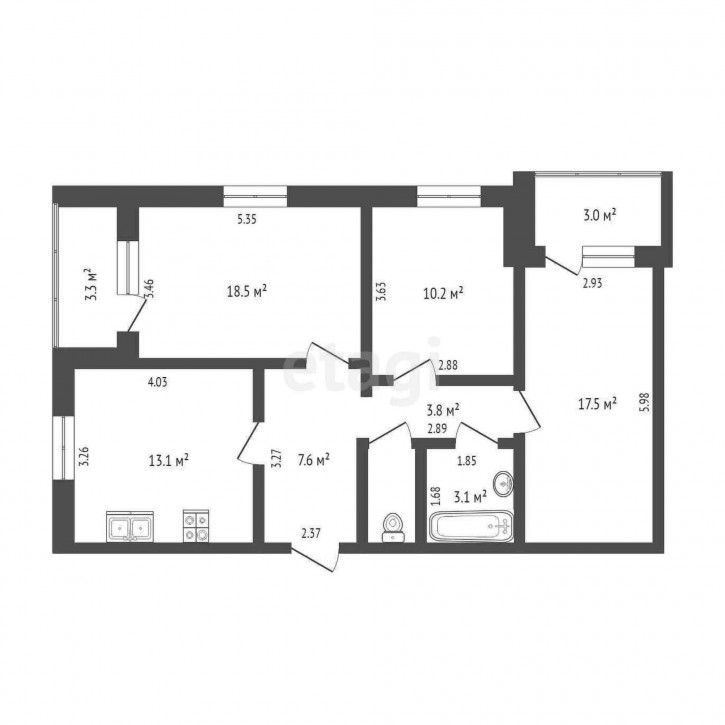 3-комн квартира Мира, 34