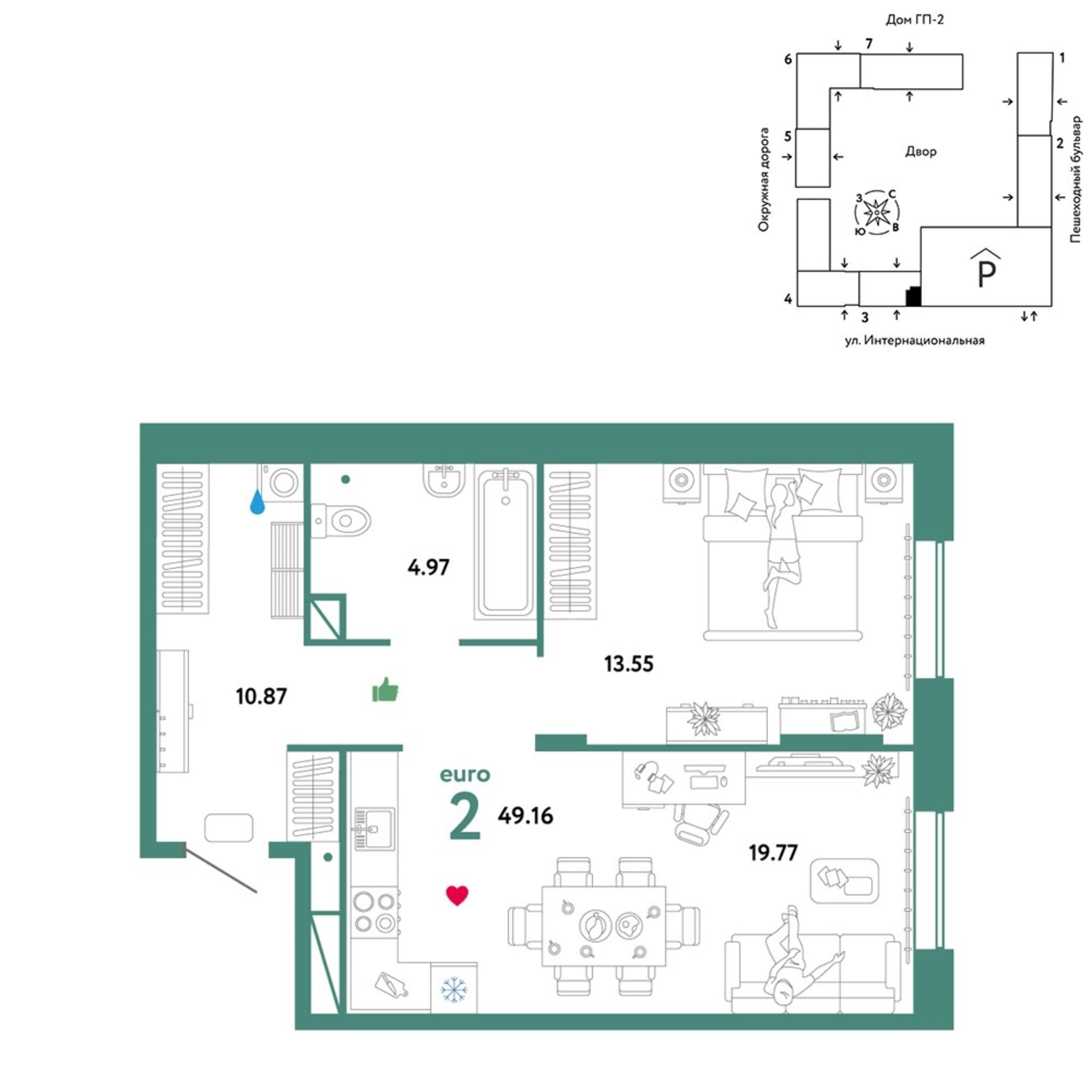 Купить квартиру за 7 206 520 рублей на Интернациональная улица, 199к9