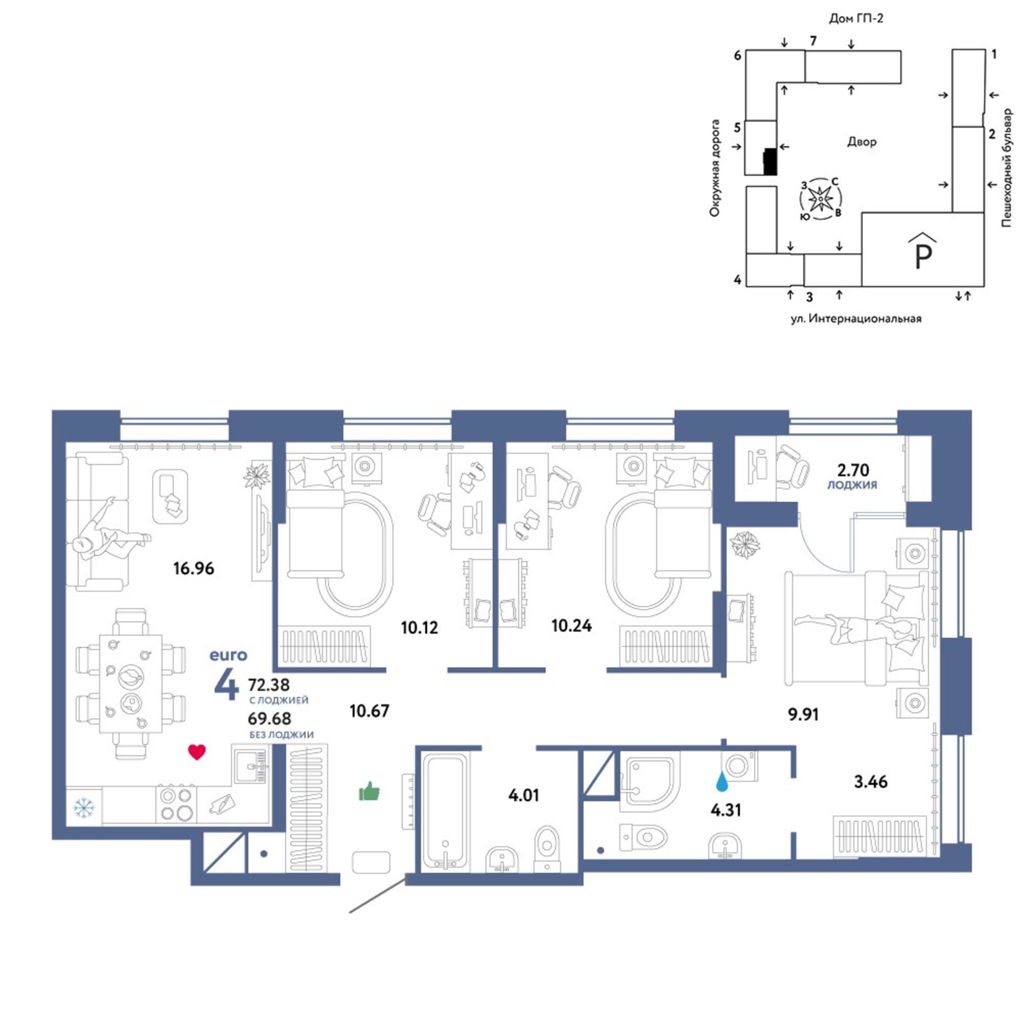 Купить квартиру за 9 804 350 рублей на Интернациональная улица, 199к9
