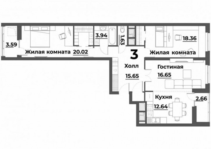 2-комн квартира в новом доме улица Лозицкой, 1А