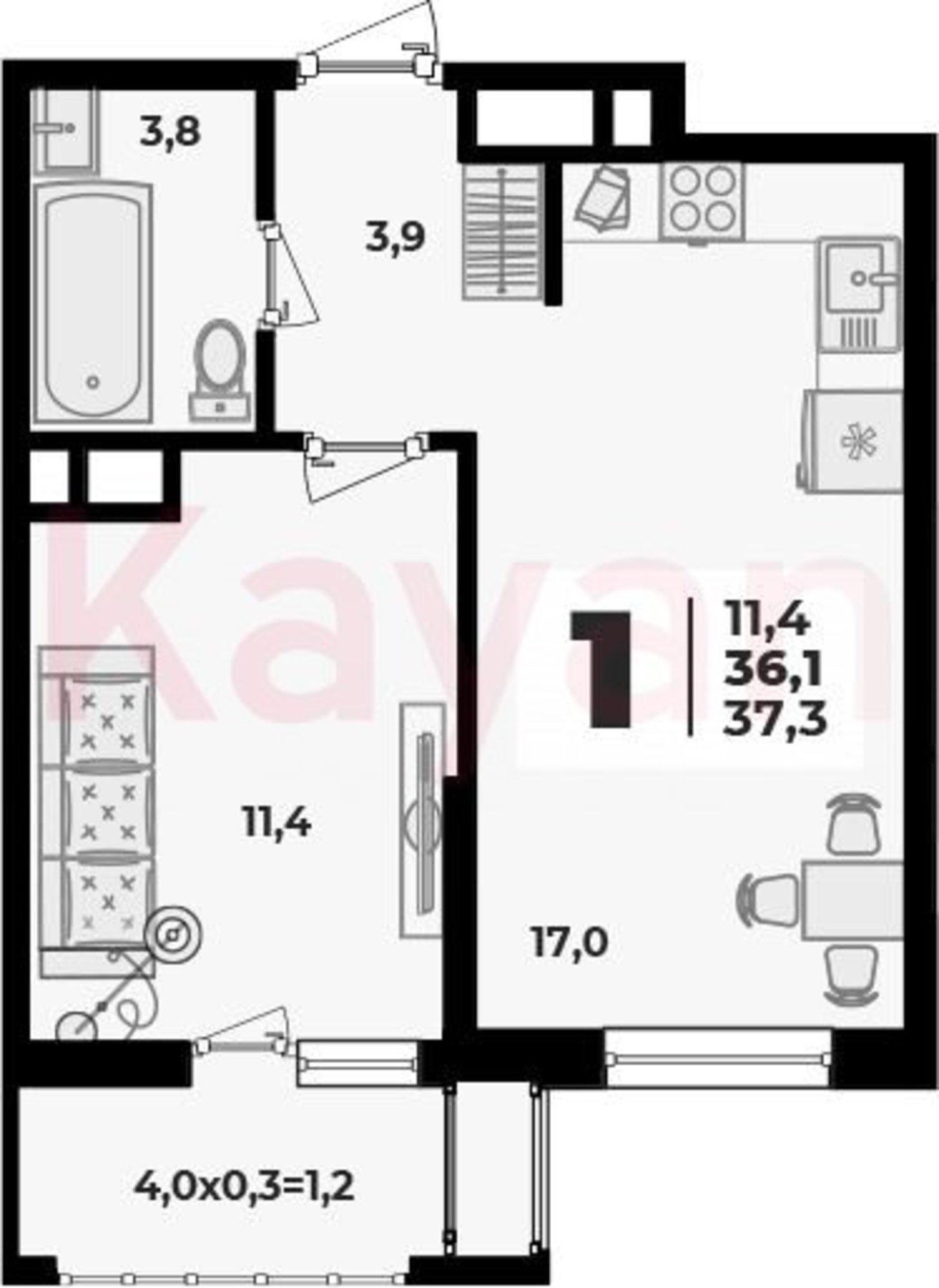 Купить квартиру за 4 861 700 рублей на ул Бжегокайская